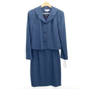 Vintage Blue White Pin Striped Career Skirt and Jacket Size 6 NWT Modest